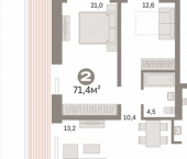 2-комн, 71кв м, этаж 7/10 ул Большевистская, 114А