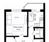 1-комн, 38кв м, этаж 5/10 