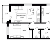 3-комн, 61кв м, этаж 3/5 Новосибирская улица, 18