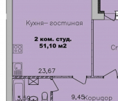 2-комн, 51кв м, этаж 5/9 улица Романтиков, 22