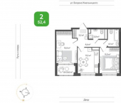 2-комн, 52 кв м, этаж 3/14 улица Богдана Хмельницкого, 148