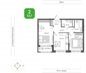 2-комн, 52 кв м, этаж 3/14 улица Богдана Хмельницкого, 148