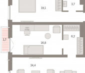 2-комн, 102 кв м, этаж 5/23 ул Большевистская, 108