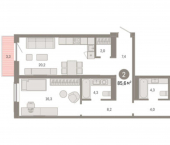 2-комн, 86 кв м, этаж 2/15 ул Большевистская, 102