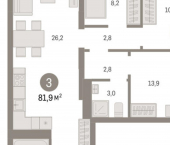 3-комн, 82 кв м, этаж 14/23 ул Большевистская, 108